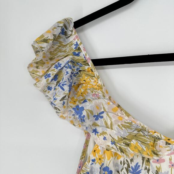 Wildfox Blair Deep V Ruffle Shoulder Painted Flower Fields Womens Mini Dress New - Picture 5 of 11